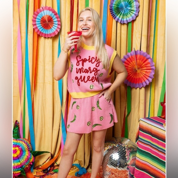 Spicy Marg Queen Sweater Vest & Pink Jalapeno Sweater Skirt SET | QOS - Picture 2 of 7